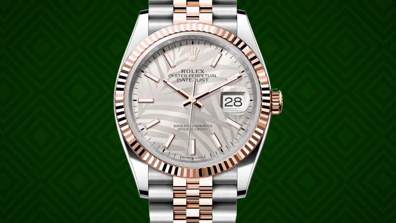 Rolex Datejust Silver Palm Motif Dial with Stick Hour Markers