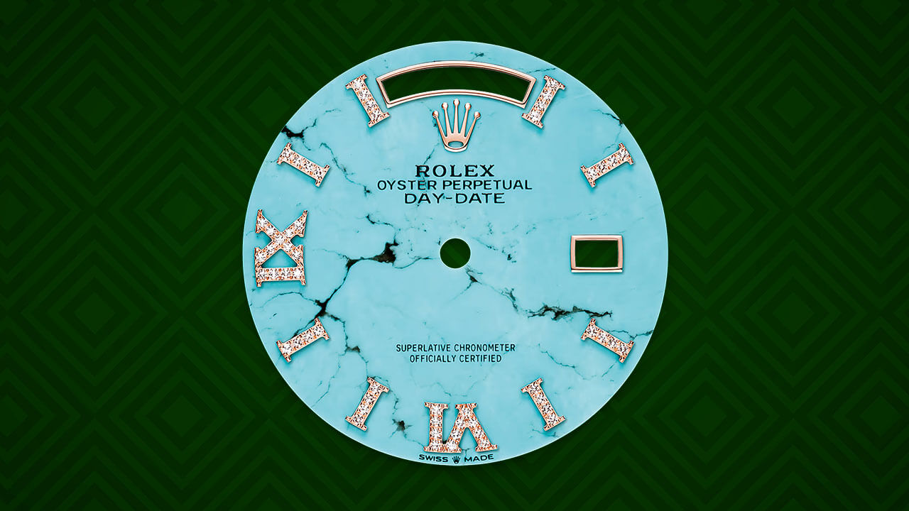 Rolex Day-Date Torquoise Dial with Roman Numerals Hour Markers and Diamond-Set VI and IX